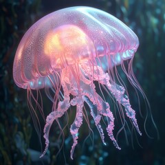 Obraz premium Glowing Jellyfish Floating Gracefully in an Underwater Scene