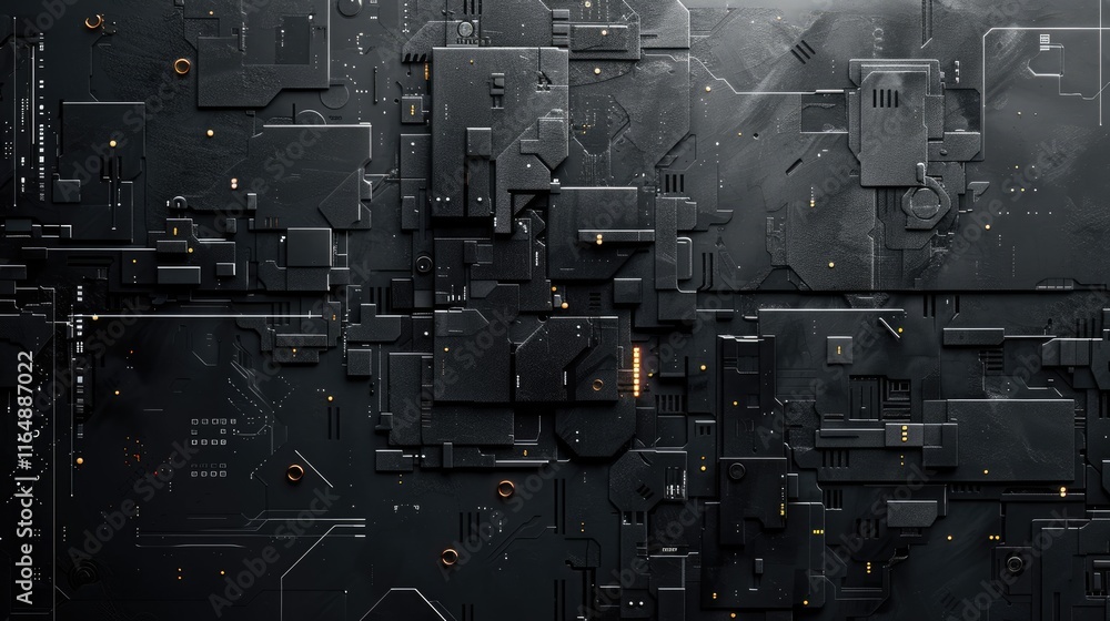 Aufkleber abstract dark technology background with geometric shapes and glowing elements.