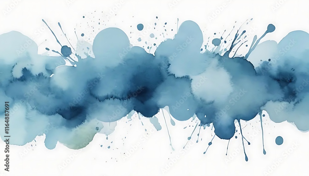 Poster abstract blue watercolor splashes and blobs