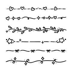 Obraz premium Decorative hand-drawn borders featuring hearts, stars, and floral elements for creative design projects