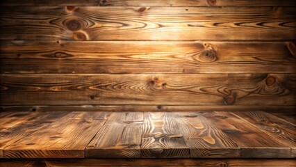 Rustic Wooden Tabletop with Warmly Lit Wooden Background Perfect for Product Display or Mockups