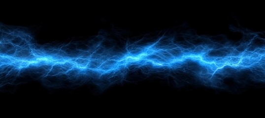 Abstract blue electric energy stream on black background.