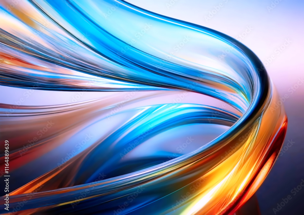 Poster abstract background with smooth lines in blue, orange and red colors