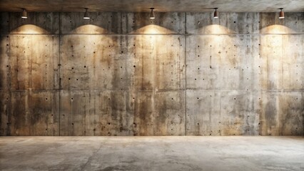Illuminated Industrial Concrete Room with Empty Floor Space
