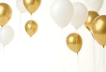 Golden and white balloons on a white background Birthday fun decoration celebrate the holiday new  year