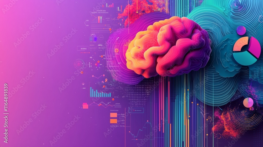 Poster Colorful Abstract Brain Design with Data Visualizations and Patterns