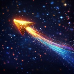 Glittering Arrow in Cosmic Space with Bright Star Trails
