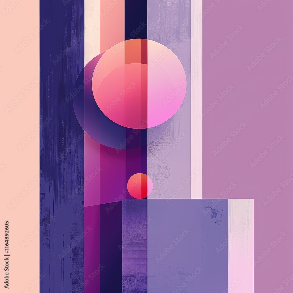 Poster abstract geometric composition with colorful shapes and vertical lines.