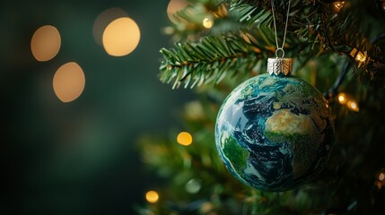 Eco-Conscious Christmas Ornament: Mother Earth Shaped Green Planet Ball