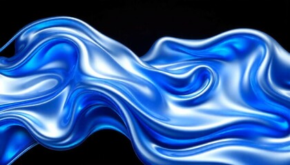 Obraz premium A mesmerizing 3D abstract pattern resembling flowing liquid metal in shades of silver and blue, reflecting light with a glossy finish, against a dark backdrop.