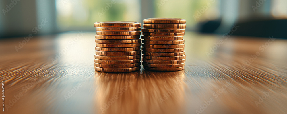 Poster counting coins into neat piles creates sense of organization and value