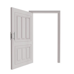 3d render of open white door. mockup template concept