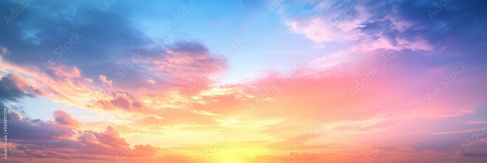 Poster beautiful background of colorful sky at sunset with gradient colors and clouds creating a serene atm