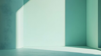 A stylish empty space with a muted mint green wall, offering a refreshing atmosphere for product placement