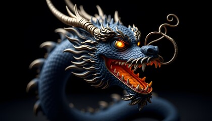 Majestic Blue Dragon: Glowing Eyes, Intricate Gold Detail, Dramatic Pose