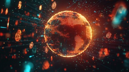 Obraz premium Glowing digital earth with data streams.