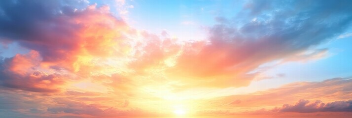 Obraz premium Colorful Sky with Beautiful Clouds at Sunset, A Stunning View of Nature's Palette of Colors Blending Together in a Horizon Scene