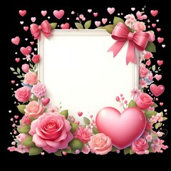 frame with roses and hearts