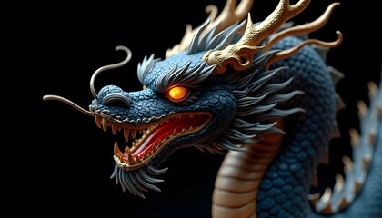 Majestic Blue Dragon: A Dramatic Close-up in Regal Style