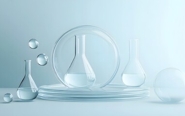 Sleek Science and Medical Laboratory Setup with Transparent Podium and Glassware