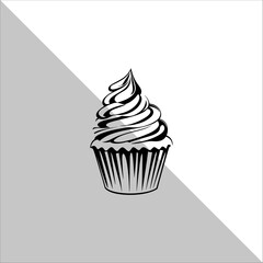 Cupcake Silhouette Vector illustration. Flat cupcake silhouette illustration.