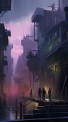Mysterious Figures in a Futuristic City