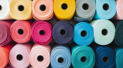 Colorful Fabric Rolls Arranged In Rows