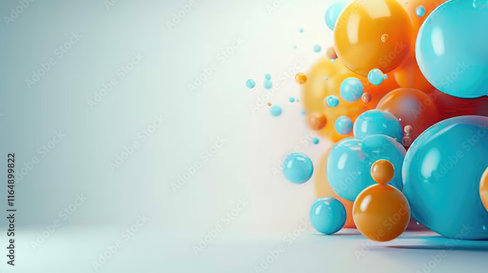 Poster a vibrant composition of blue and orange spheres creating a dynamic visual effect.