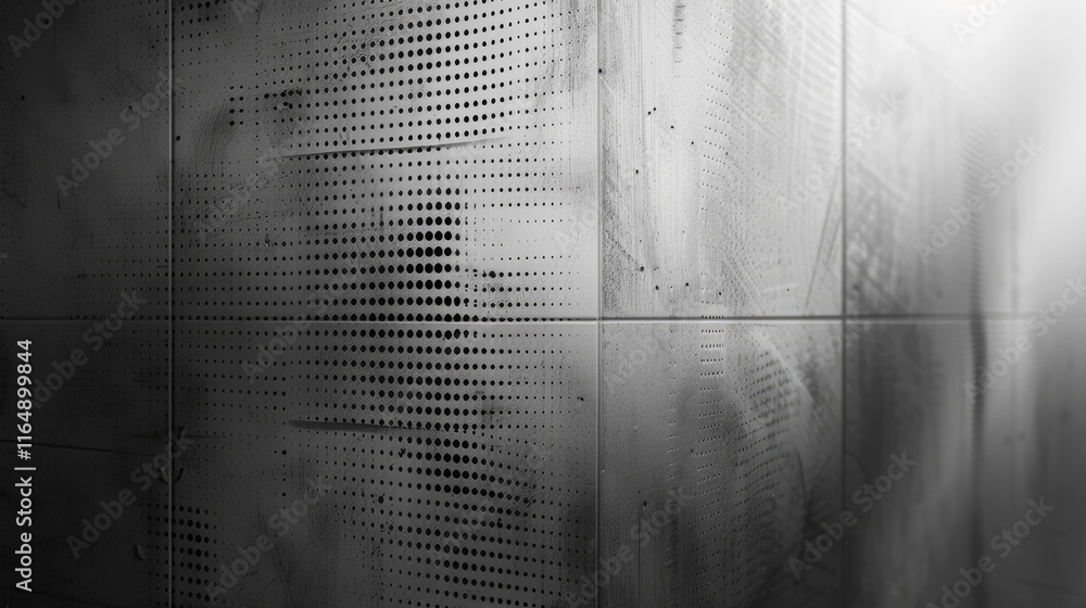 Poster abstract monochrome wall with perforated pattern and misty texture.