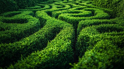 Aerial view of a lush green maze garden on Instagram story wallpaper with a minimal botanic theme, showcasing vibrant foliage, winding paths, and natural beauty in a serene outdoor space.