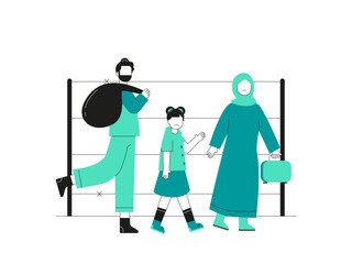 Family trip illustration. Migration illustration. Flat vector illustration