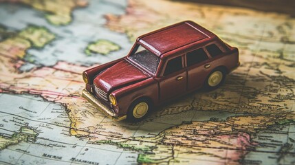 Vintage Toy Car on Antique World Map
