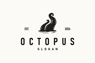 Octopus Logo Old Retro Vintage Design Ocean Animal Vector Tentacle Illustration Template
