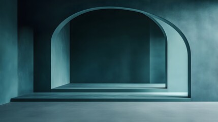 Obraz premium A modern minimalist space with a muted dark teal backdrop, offering an elegant and contemporary setting for product placement