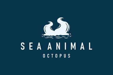 Octopus Logo Old Retro Vintage Design Ocean Animal Vector Tentacle Illustration Template