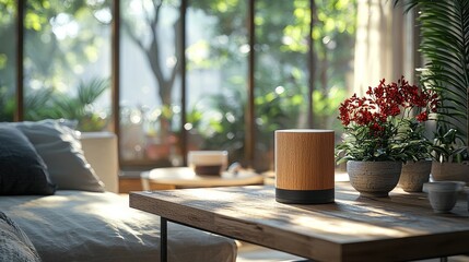 A stylish living room scene with a table located in the center, showcasing minimalist furniture and light tones from IKEA, with a shallow depth of field highlighting modern decor and clean design.