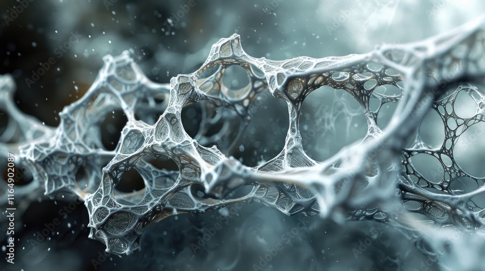 Poster abstract representation of a complex, web-like structure, resembling biological or chemical forms.