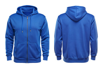 Blue blank hoodie template from two sides isolated  on white background 