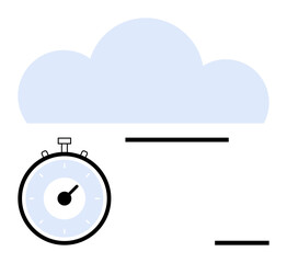 Stopwatch cloud minimalist black lines. Ideal for productivity, time management, cloud computing, deadlines, efficiency, simplicity, technology. Line metaphor