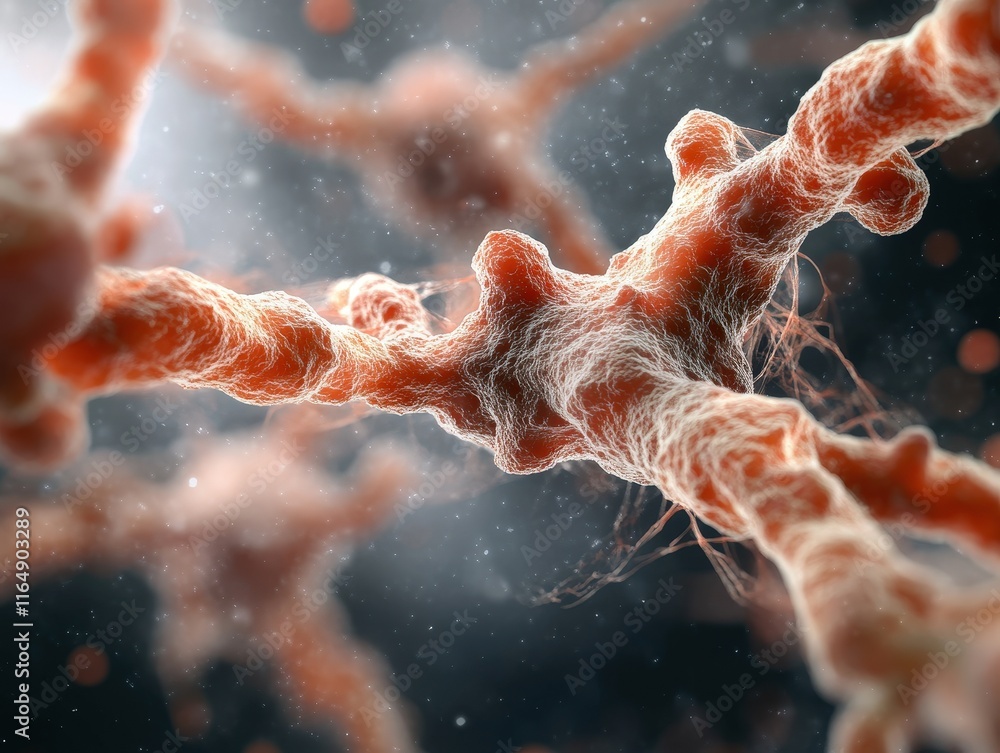 Poster detailed close-up view of neurons showcasing synaptic connections and nervous system functionality i