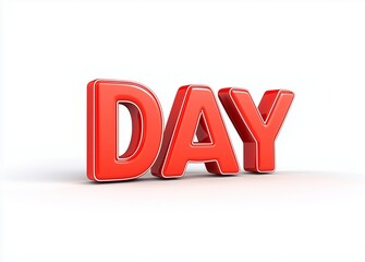 Bold 'DAY' text in 3D, red color, on plain white.