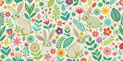 Delightful Springtime Bunnies Amidst a Vibrant Floral Garden