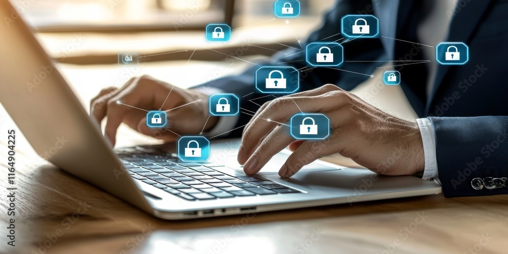 Poster secure online business multi factor authentication on laptop