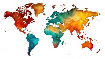 A Vivid Watercolor World Map Depicting Global Interconnectivity and Cultural Diversity Through Artistic Expression