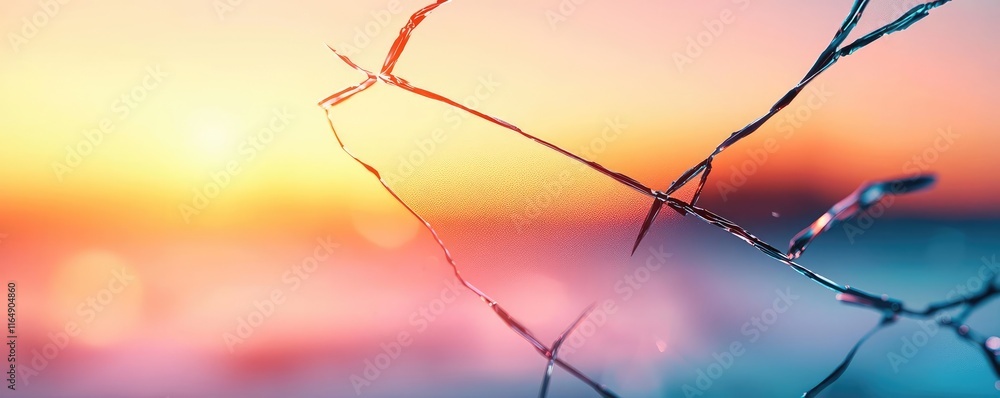 Poster torn abstract background idea. a stunning sunset view reflected through broken glass, creating vivid