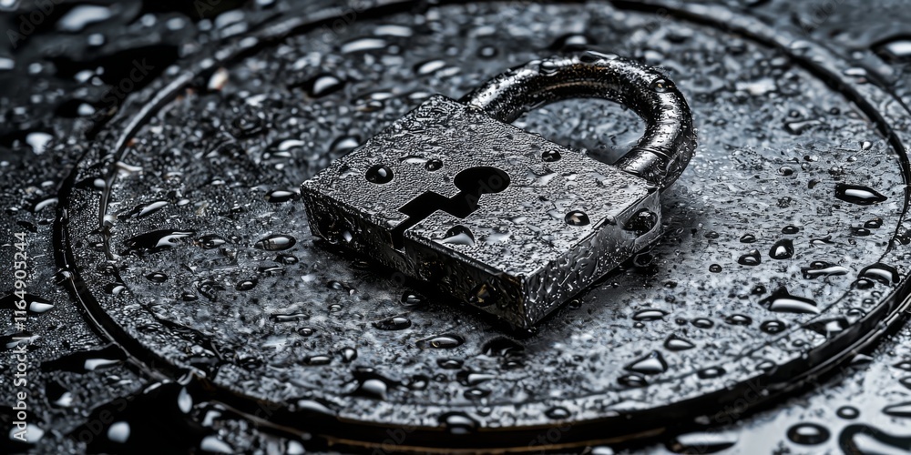 Aufkleber secure padlock on wet surface data security privacy protection