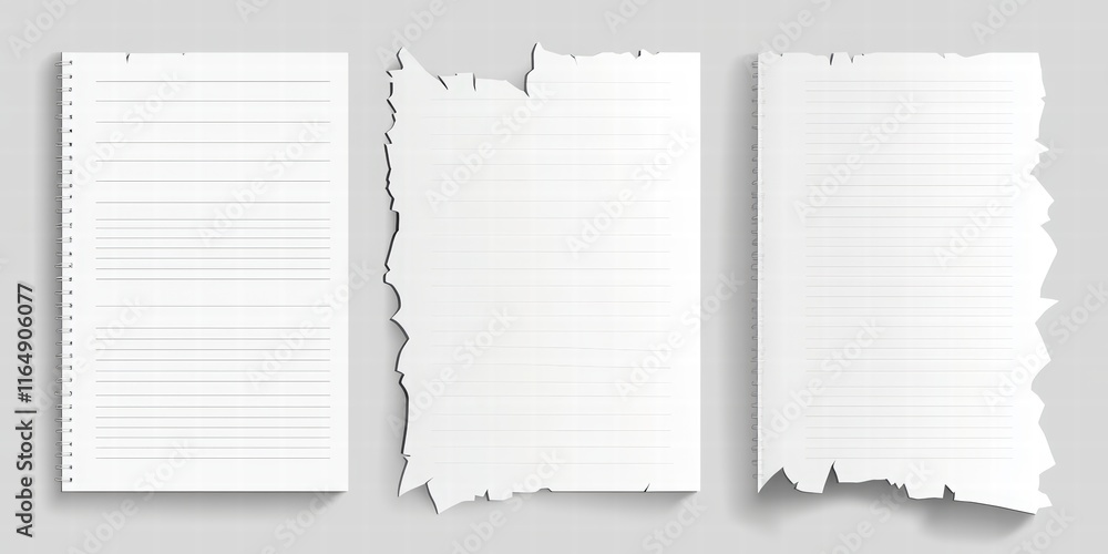 Poster realistic vector representation of three distinct blank pages in various formats for creative and ed