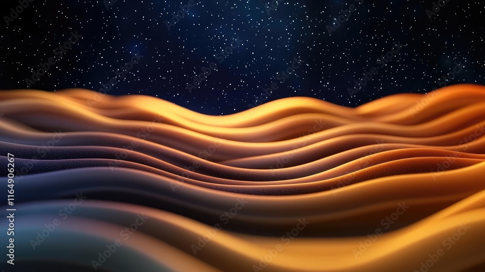 Poster starry abstract background concept. abstract wave-like patterns in orange and blue against a starry 