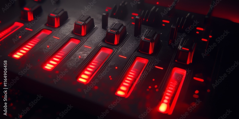 Poster red illuminated control panel sci fi interface technology buttons sliders digital