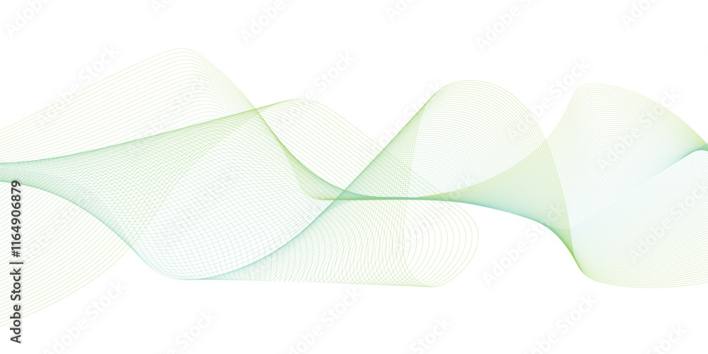 Poster abstract green fading linear wave on white background. futuristic dynamic motion concept. flowing wa